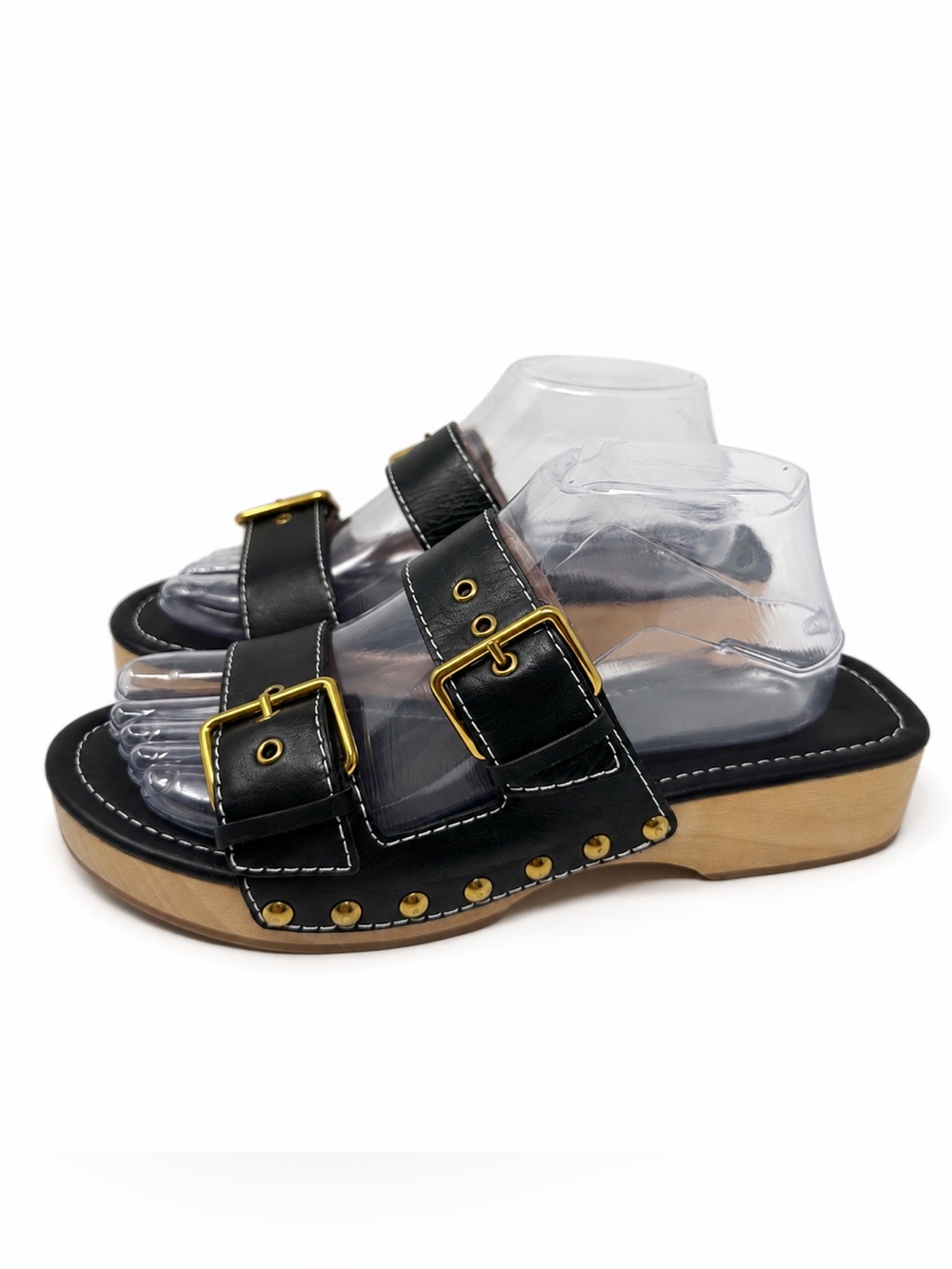 J. Crew Women's Leather Double Buckle-Strap Sandals Size 9 Clog Wood Platform